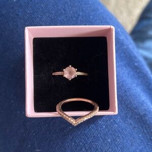 Pandora Rings - Pink Sparkling Crown solitare & Sparkling Wishbone ring